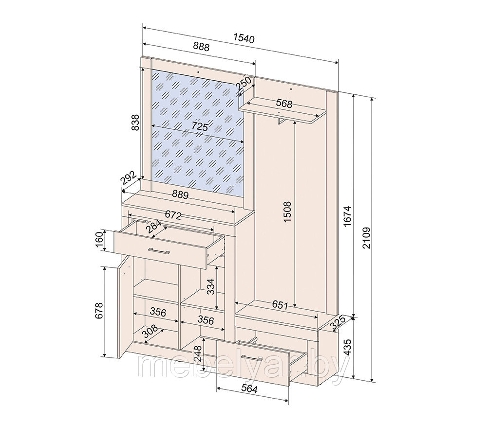 Шкаф комбинированный Интерлиния Loft LT-ШК2 - фото 3 - id-p171606405