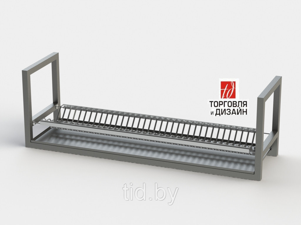 Полка настенная для тарелок с поддоном 1030*300*350 (нерж.сталь) на 36 тарелок