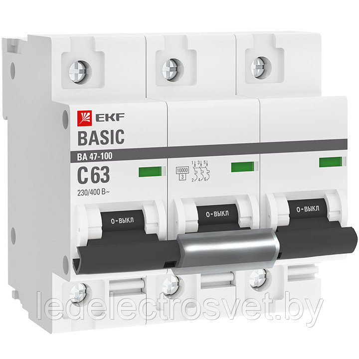 Автоматический выключатель ВА 47-100, 3P 63А (C) 10kA EKF Basic - фото 1 - id-p171679627