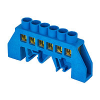 Шина "N" нулевая тип "стойка" в комбинированном 
изоляторе на DIN-рейку 8x12мм 6 отверстий синяя
