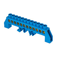 Шина "N" нулевая тип "стойка" в комбинированном 
изоляторе на DIN-рейку 8x12мм 12 отверстий синяя