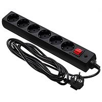 Сетевой фильтр (удлинитель) 6 розеток с 
заземлением, 2 м, черный