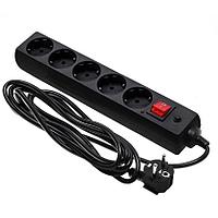 Сетевой фильтр (удлинитель) 5 розеток с 
заземлением, 3 м, черный