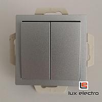 Двухклавишный кнопочный выключатель, цвет Алюминий (Schneider Electric ATLAS DESIGN)