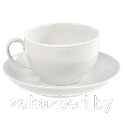 Чашка чайная фарфоровая 210мл, д8,5см, h6см, форма "Янтарь", белье, с блюдцем (Россия)