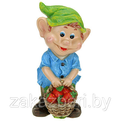 Скульптура-фигура для сада из полистоуна "Гномик с корзинкой ягод" 21х37см (Россия)