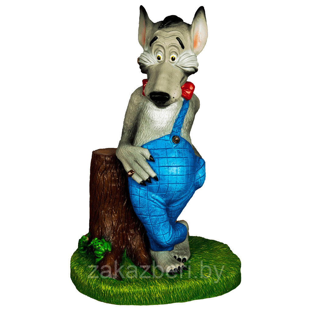 Скульптура-фигура для сада из полистоуна "Волк у пня" 54х82см (Россия)