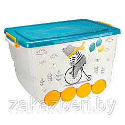 Контейнер-ящик детский для хранения игрушек пластмассовый "Окто" 50л, 39,5x57,5x35см, на колесах, медведь