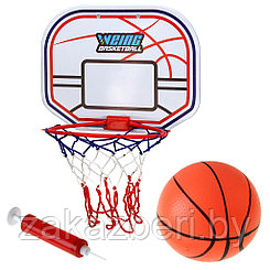 Набор для игры в баскетбол 3 предмета: кольцо (корзина) д17,5см, 28х19,5х22см на липучке; мяч д14см; насос