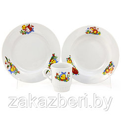 Набор посуды фарфоровый "Веселый колобок" 3 предмета: кружка 210мл, тарелка мелкая д200мл, тарелка глубокая