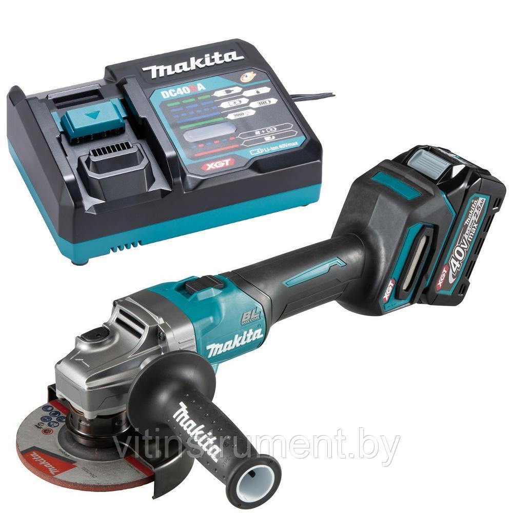 Угловая шлифмашина аккумуляторная GA005GZ (GA 005 GZ) MAKITA 40V XGT + аккумулятор 2,5Ач и зарядное устройство - фото 1 - id-p171803637