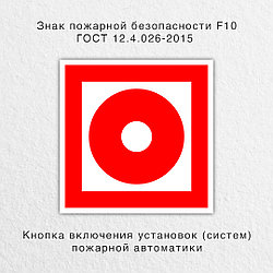Знак "Кнопка включения установок (систем) пожарной автоматики" ГОСТ 12.4.026-2015