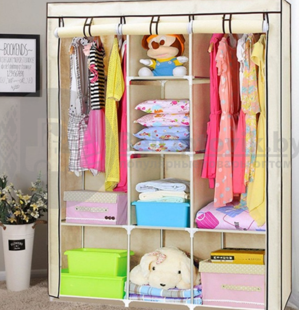 Складной каркасный тканевый шкаф Storage Wardrobe трехсекционный Цвета микс.Лучшая цена! - фото 6 - id-p100743375