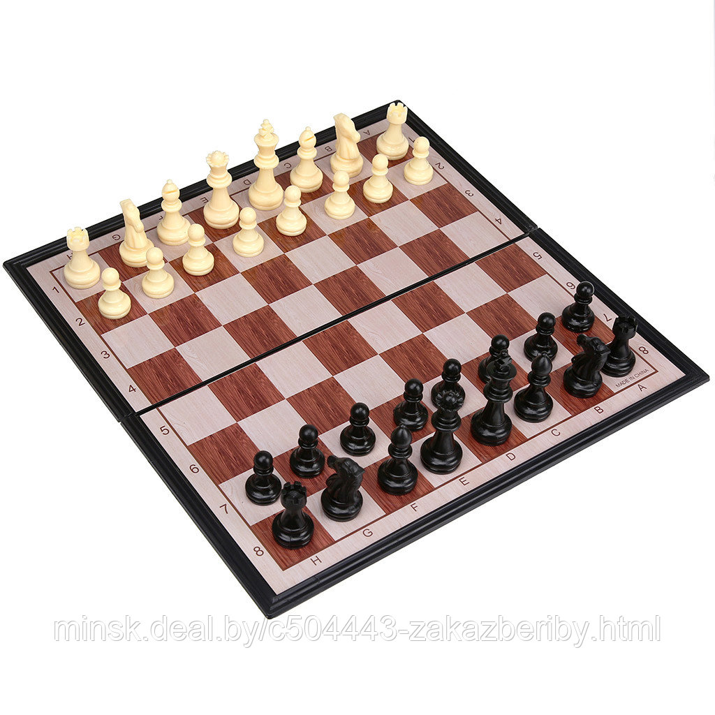 Шахматы: доска магнитная, пластиковая 23,5х23,5х2,2см, фигуры пластиковые с магнитом, в коробке (Китай)