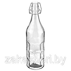 Бутылка стеклянная бугельная крышка "Домашний квас" 1л h32см, д/горла 2см, форма круглая (д/основания 8см)