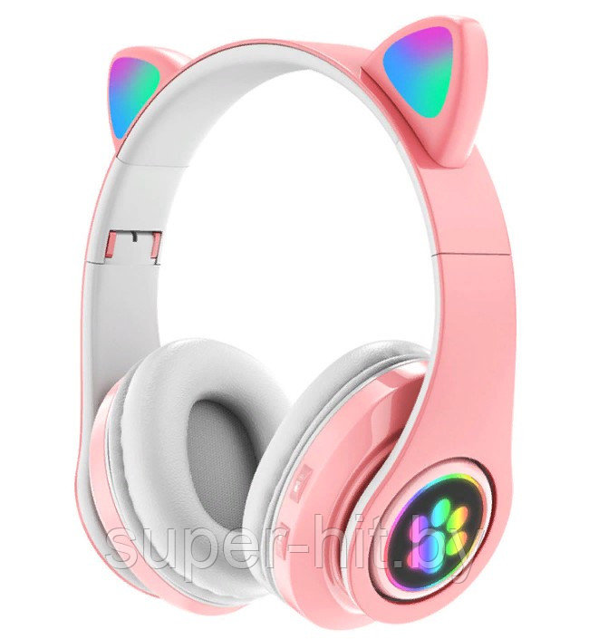 Детские беспроводные наушники Cat ear со светящимися ушками CXT-B39 (Розовые) - фото 2 - id-p171921523