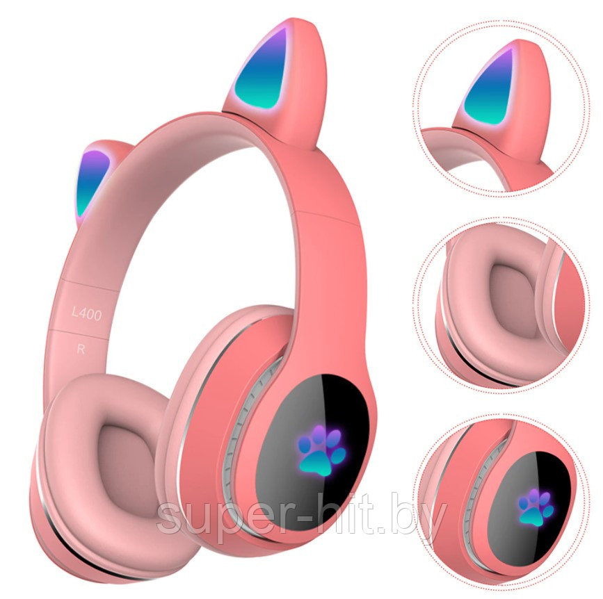 Детские беспроводные наушники Cat ear со светящимися ушками CXT-B39 (Розовые) - фото 3 - id-p171921523