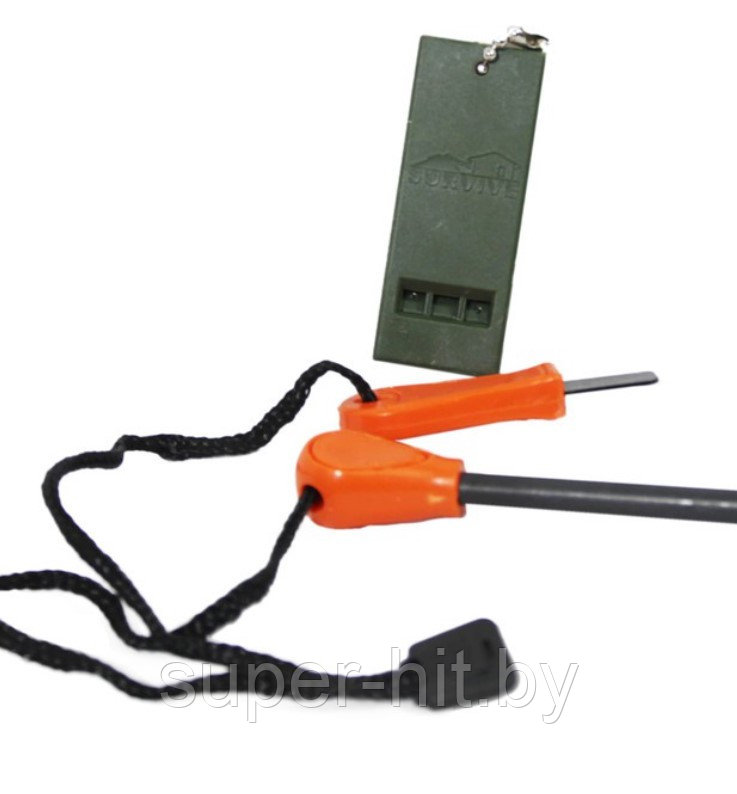 Огниво с магниевым стержнем, пластиковой ручкой Survive fire starter whistle в комплекте с сигнальным свистком - фото 1 - id-p171921566