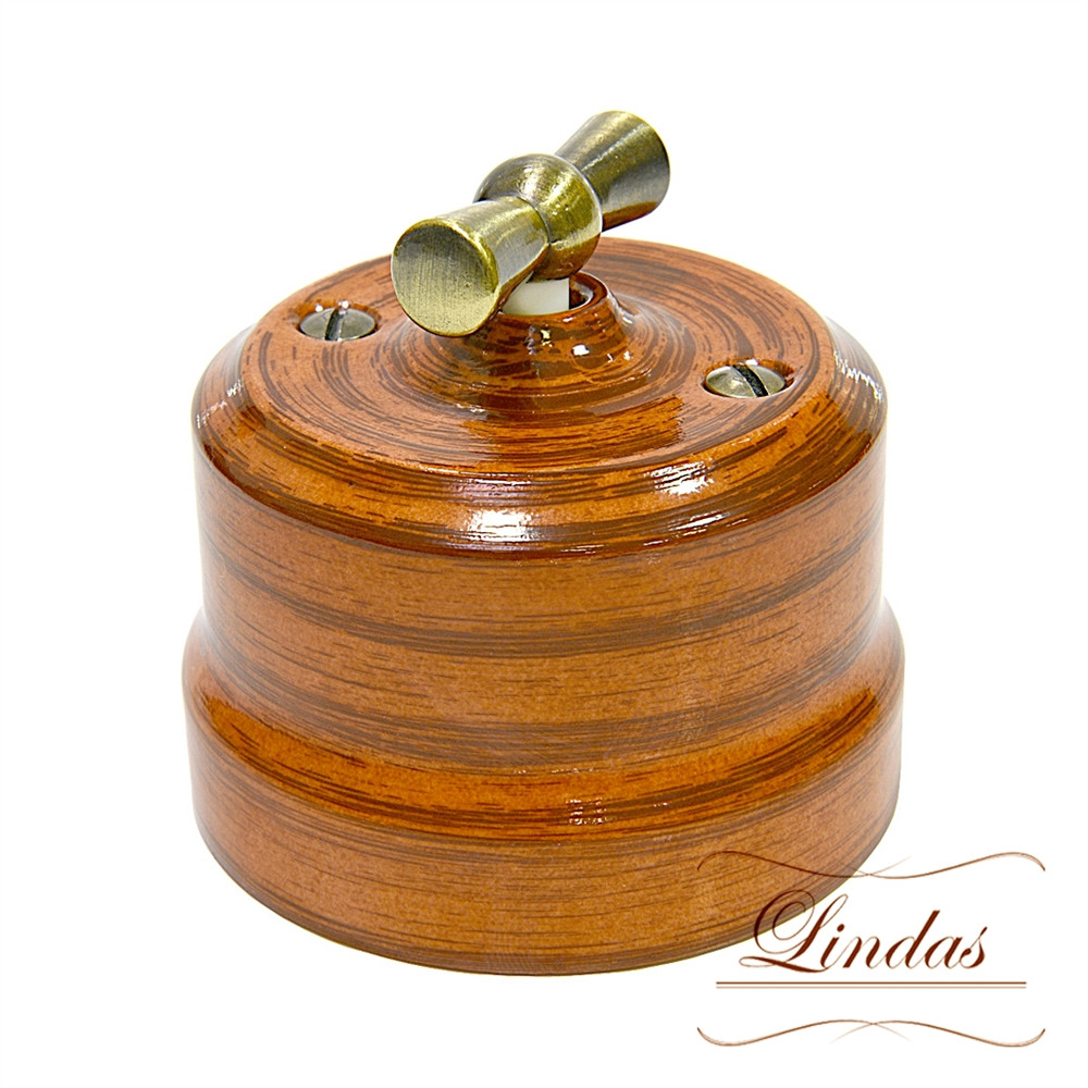 Одинарный проходной ретро выключатель Lindas, цвет орех