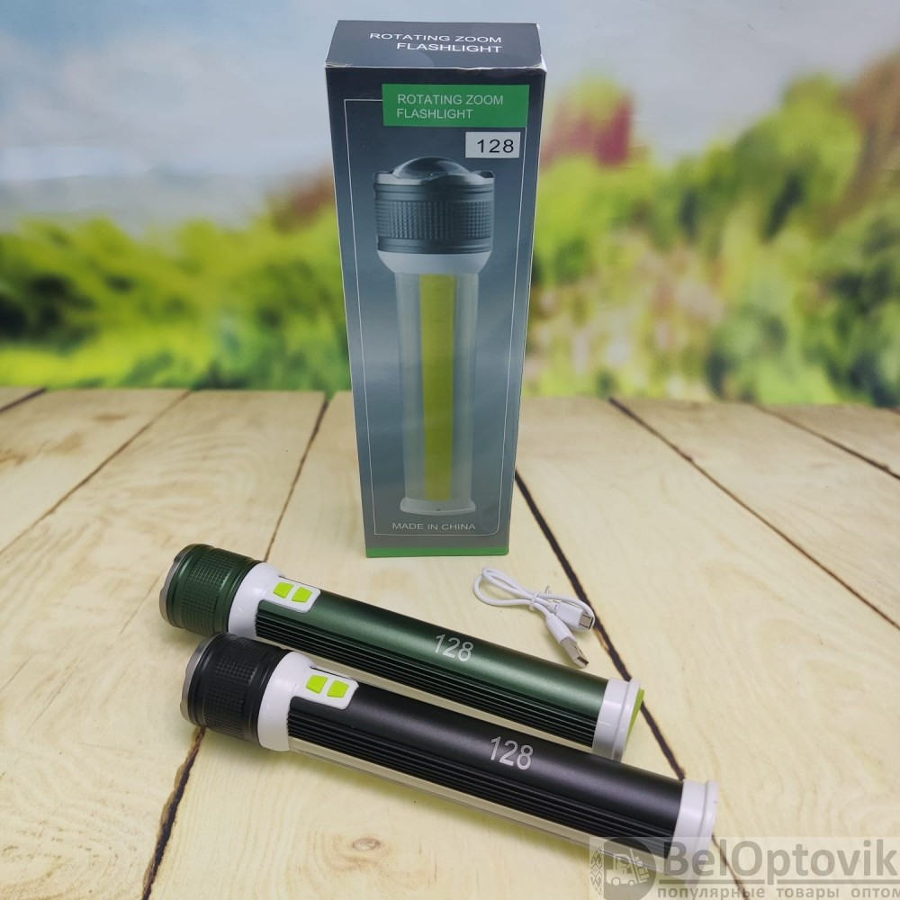 Ручной аккумуляторный фонарь Rotating Zoom Flashlight 128 LED боковая световая СОВ панель + Power Bank - фото 5 - id-p171937657