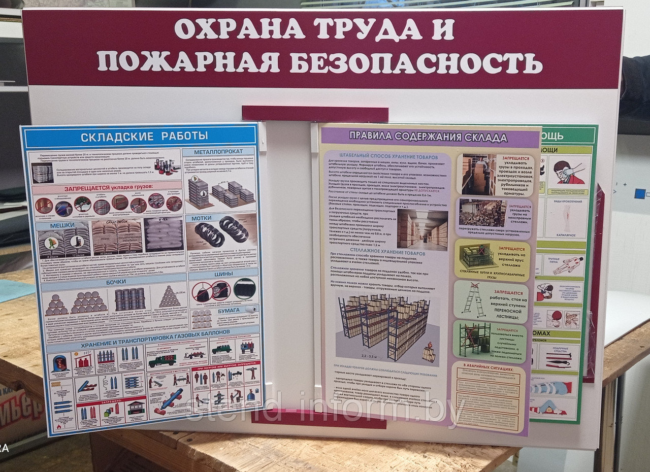 Стенд-книга с плакатами 6 шт формата А2 " ОХРАНА ТРУДА и Пожарная безопасность" р-р 60*80 см