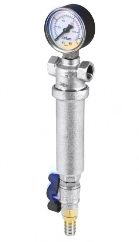 Фильтр самоочищающийся 100 мкм 3/4" с манометром Tmax.= 100°C kv=5.8 (m3/h), RBM (Италия)