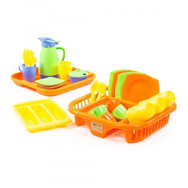 Набор игрушечной посуды "Алиса" с сушилкой, подносом и лотком на 4 персоны арт. 40718 Полесье - фото 1 - id-p171958887
