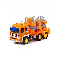 Детская игрушка автомобиль с подъёмником инерционный "Сити" (со светом и звуком) (оранжевый) (в коробке) арт.