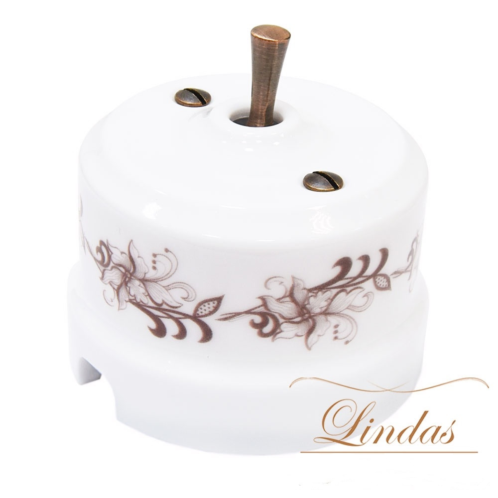 Тумблерный ретро выключатель Lindas, орнамент №1 (лилия), ручка бронза - фото 3 - id-p147591397