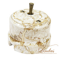 Перекрестный тумблерный ретро выключатель Lindas, цвет мрамор, ручка бронза