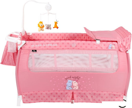 Манеж-кровать Lorelli Sleep'n'Dream 2 Layers Plus 2020 (pink hippo), фото 2