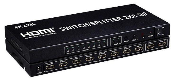 Матричный коммутатор - свитч-сплиттер 2×8 HDMI, 4K 3D, пульт, черный 556085 - фото 3 - id-p172011991