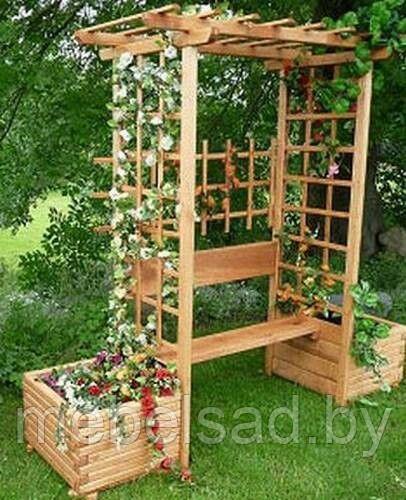 Пергола садовая из массива сосны со скамьей и с цветниками "Венская" - фото 1 - id-p172021045