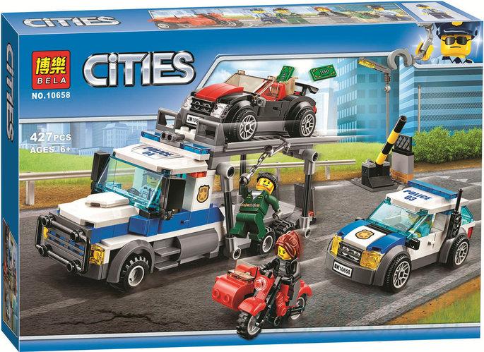 Конструктор Bela 10658 Cities Ограбление транспортировщика автомобилей (аналог Lego) 427 деталей - фото 1 - id-p172036921