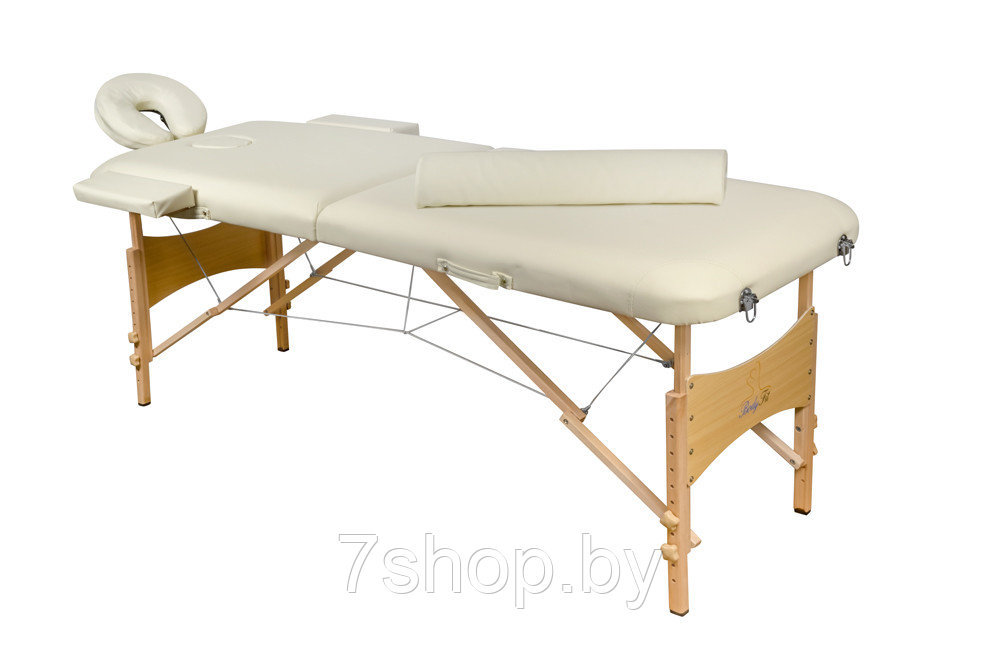 Складной 2-х секционный деревянный массажный стол BodyFit, бежевый (70 см) - фото 1 - id-p111491797