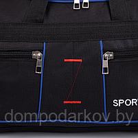 Сумка спортивная, 3 отдела на молниях, 2 наружных кармана, длинный ремень, цвет чёрный/синий, фото 3