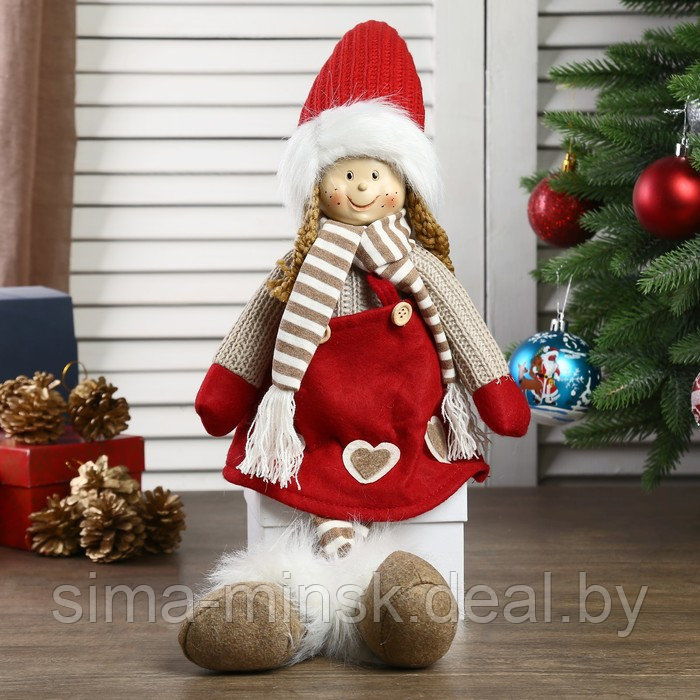 Кукла интерьерная "Девочка в красном колпаке и полосатом шарфике" 57 см - фото 1 - id-p172079724