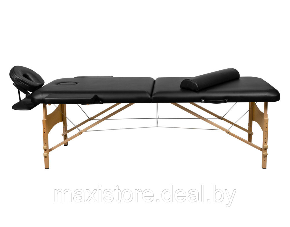 Складной 2-х секционный деревянный массажный стол BodyFit, черный 60 см (валик в комплекте) - фото 2 - id-p172120656