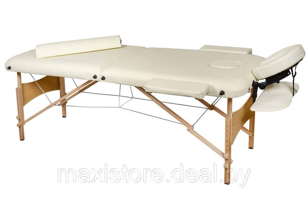 Складной 2-х секционный деревянный массажный стол BodyFit, кремовый 70 см (валик в комплекте) - фото 3 - id-p172120755