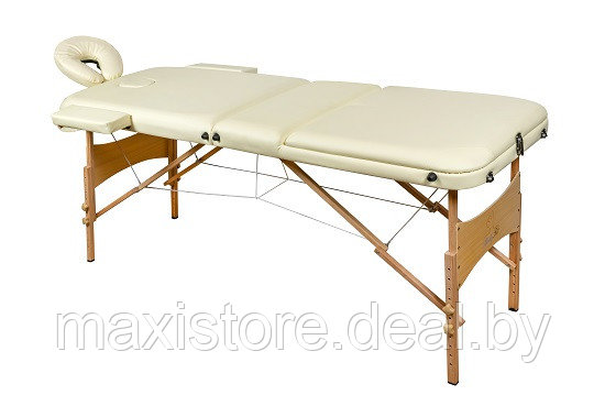 Складной 3-х секционный деревянный массажный стол BodyFit, кремовый 60 см (валик в комплекте) - фото 1 - id-p172120870