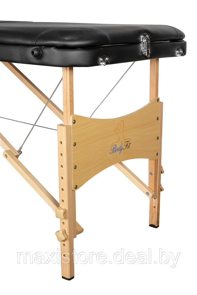 Складной 3-х секционный деревянный массажный стол BodyFit, черный 60 см (валик в комплекте) - фото 5 - id-p172120891