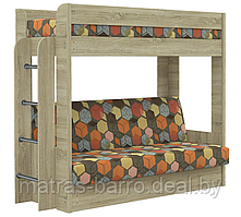 Двухъярусная кровать Элегия с диван-кроватью и верхним матрасом (ДСП дуб сонома/ткань Geometry brown)