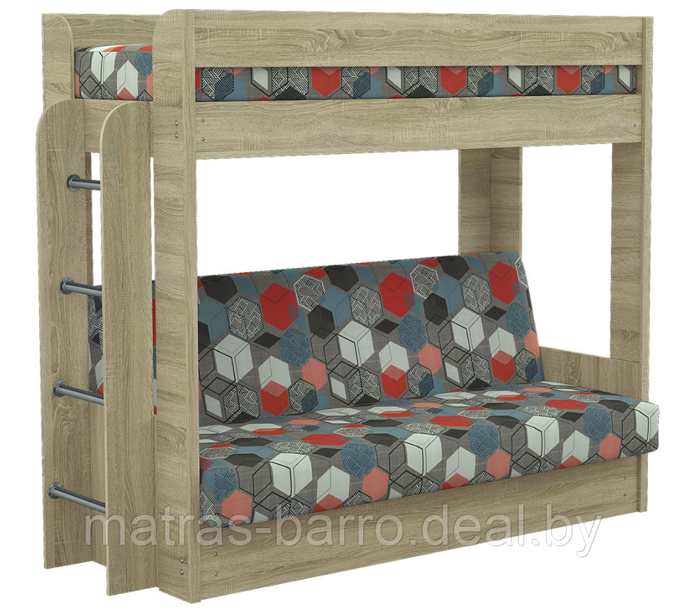 Двухъярусная кровать Элегия с диваном и верхним матрасом (ДСП дуб сонома/Geometry slate) - фото 1 - id-p66273937