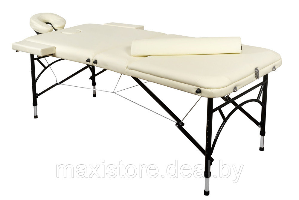 Складной 3-х секционный алюминиевый массажный стол BodyFit, кремовый 70 см (валик в комплекте) - фото 1 - id-p172137086