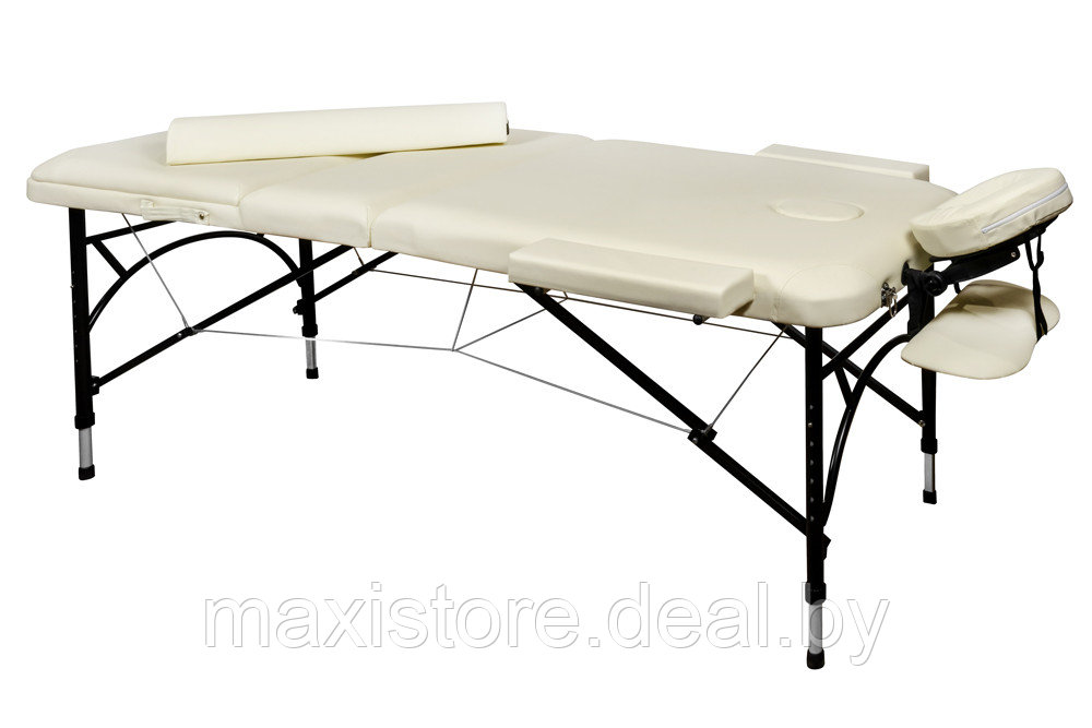 Складной 3-х секционный алюминиевый массажный стол BodyFit, кремовый 70 см (валик в комплекте) - фото 2 - id-p172137086