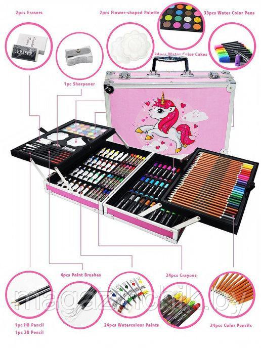 Набор для рисования с красками, в алюминиевом чемоданчике, 145, Юный художник, Единорог, розовый - фото 1 - id-p172140532