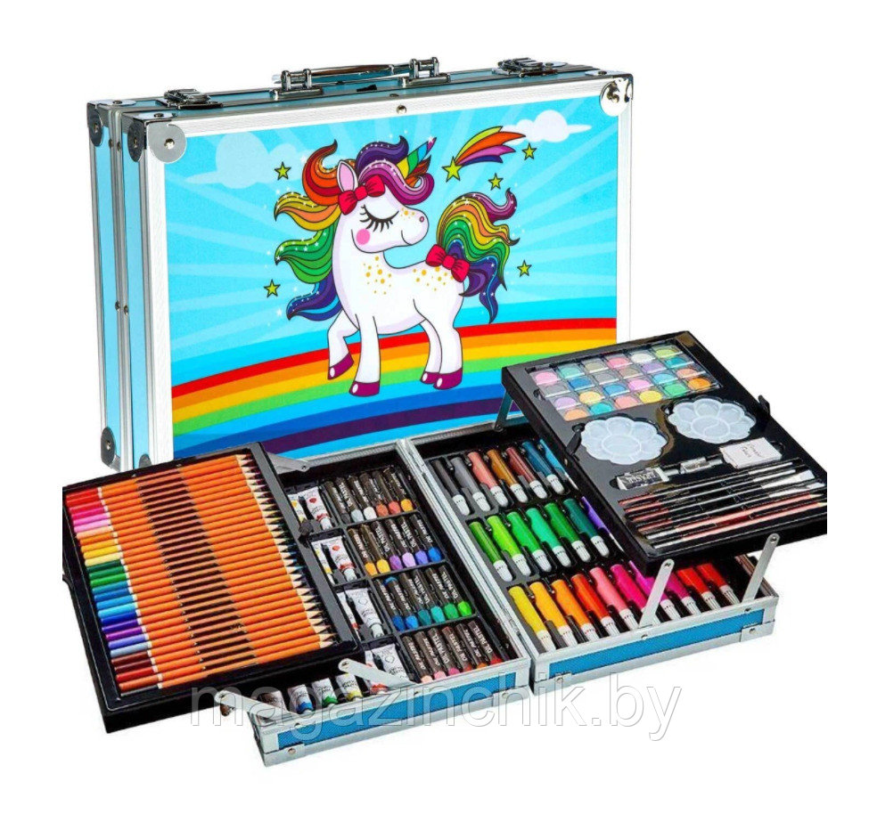 Набор для рисования с красками, в металлическом чемоданчике, Юный художник, голубой - фото 1 - id-p172140564