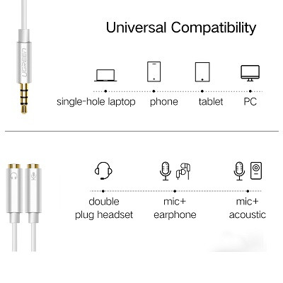 Аудио разветвитель для микрофона и наушников Ugreen Splitter Cable 3.5mm Mic+Earphone - фото 3 - id-p172141761