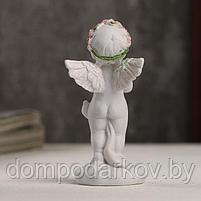 Сувенир полистоун "Белоснежный ангел в розовом веночке с крестиком" 8х3,5х3,8 см, фото 4