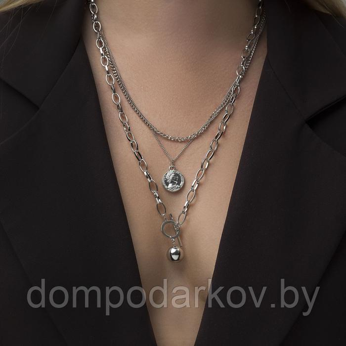 Кулон "Цепь" медальон и сфера, цвет серебро, 60 см - фото 1 - id-p172157843